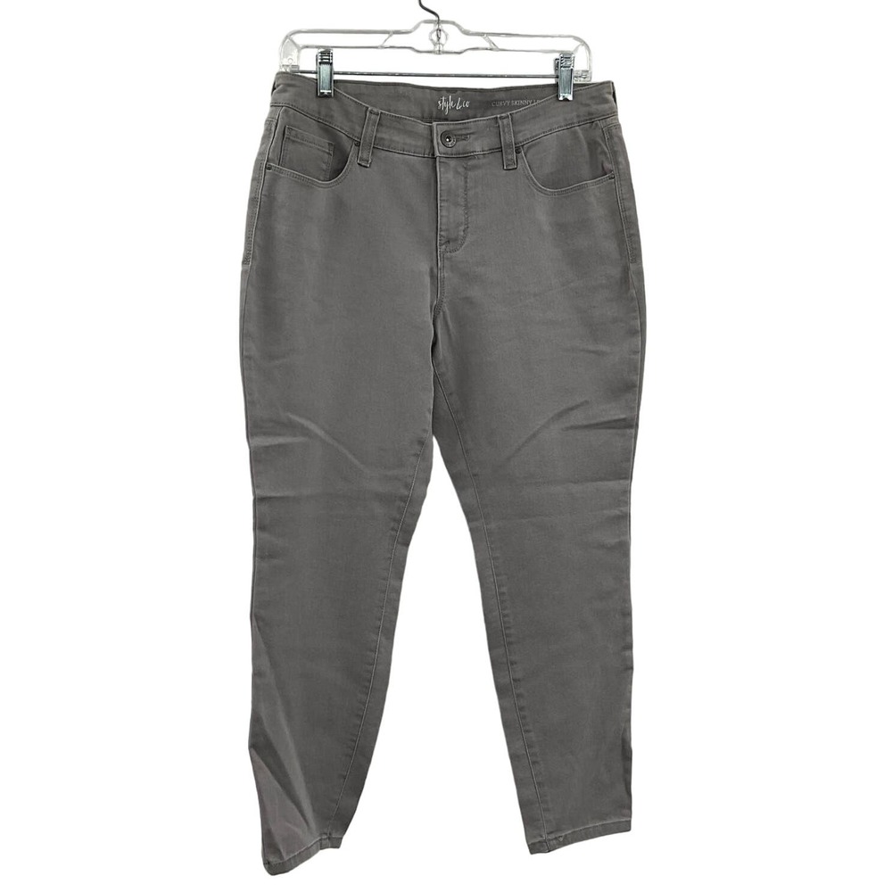 Style & Co Womens 10P Grey Curvy Skinny Leg Pants‎ Mid Rise Petite Stretch